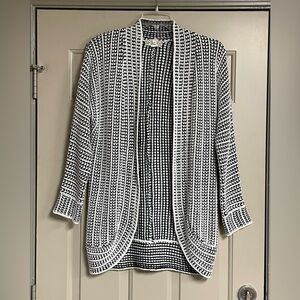 Pink Republic Black and Off-White Open-Front Cardigan